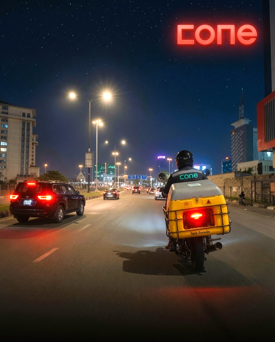 Cone Fuel rider on Lagos highway at night