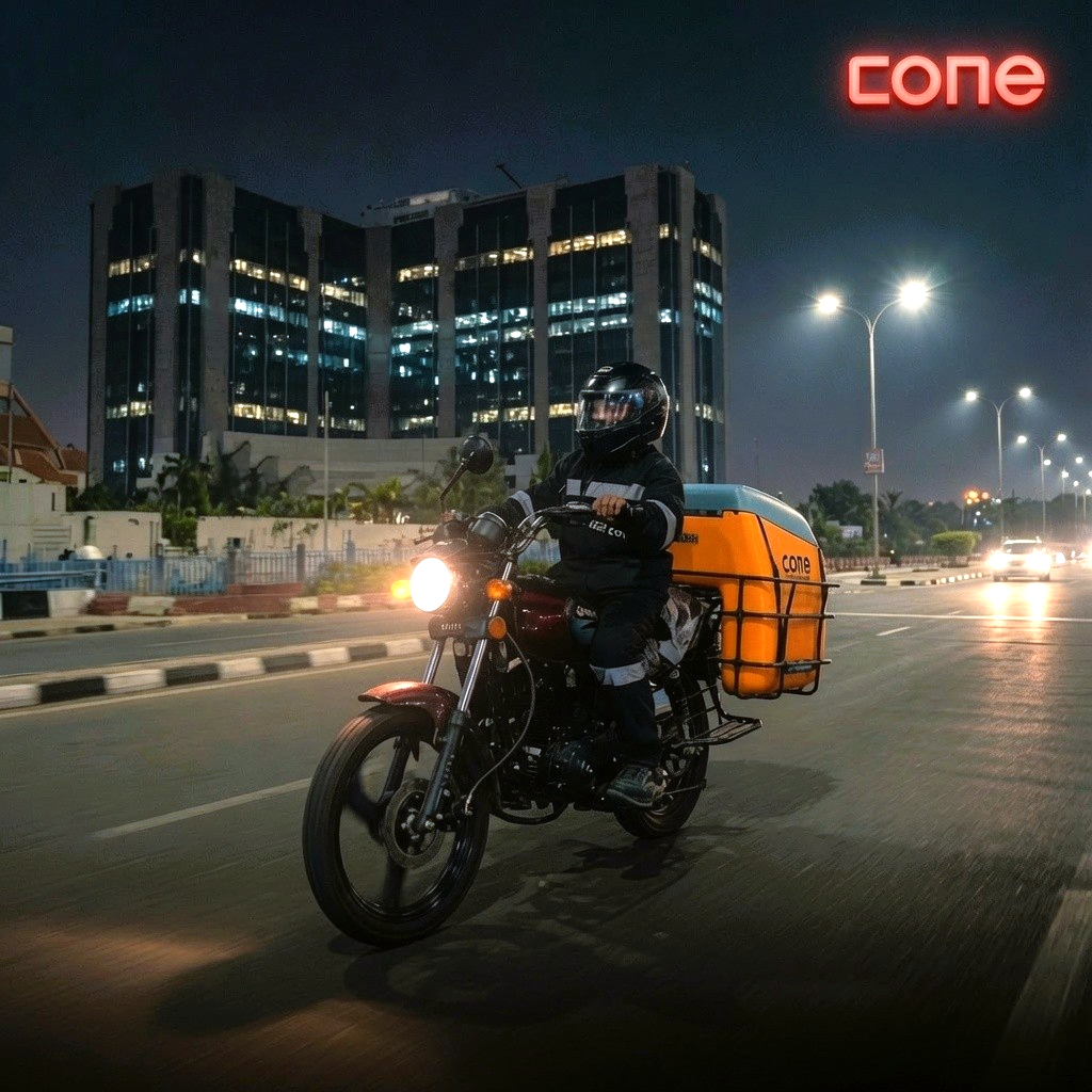 Cone Fuel rider on Lagos road at night
