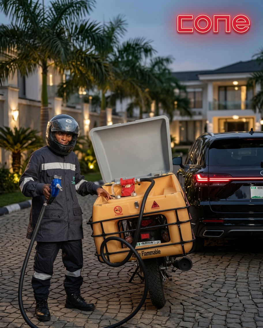 Cone Fuel operator dispensing fuel at a residential location